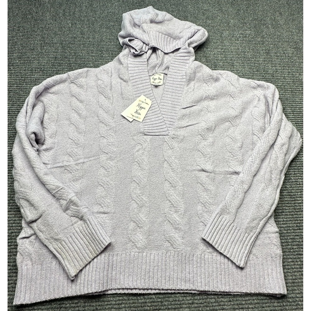Hippie Rose Sweater Womens Large Lavender Haze Hooded Cable Knit Pulloverโ New